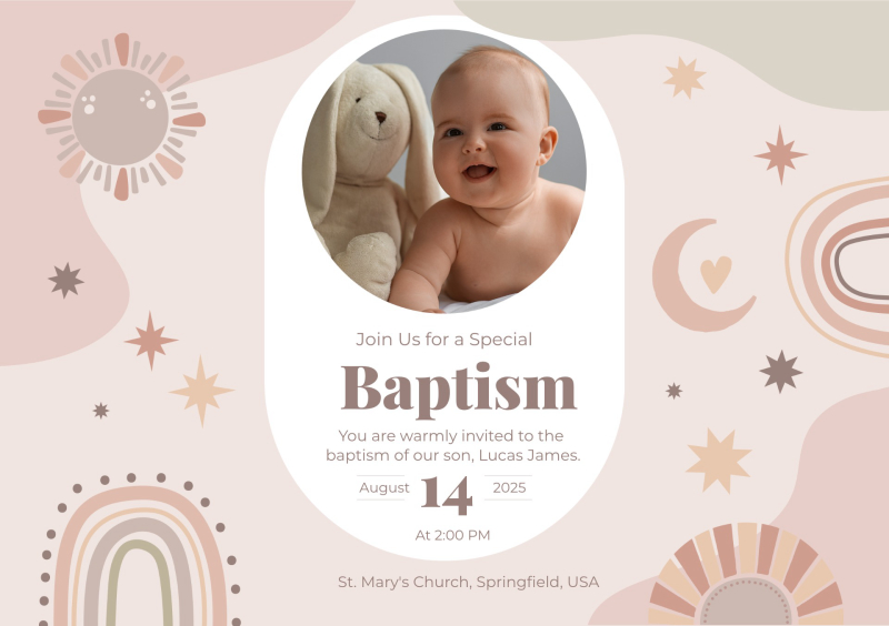 Charming Pastel Baptism Invitation with Whimsical Elements