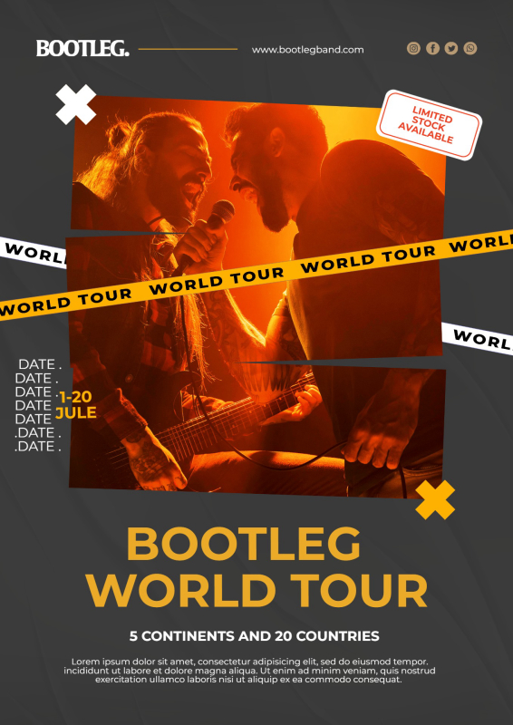 Contemporary Orange and Black Editable Concert Tour Poster Template