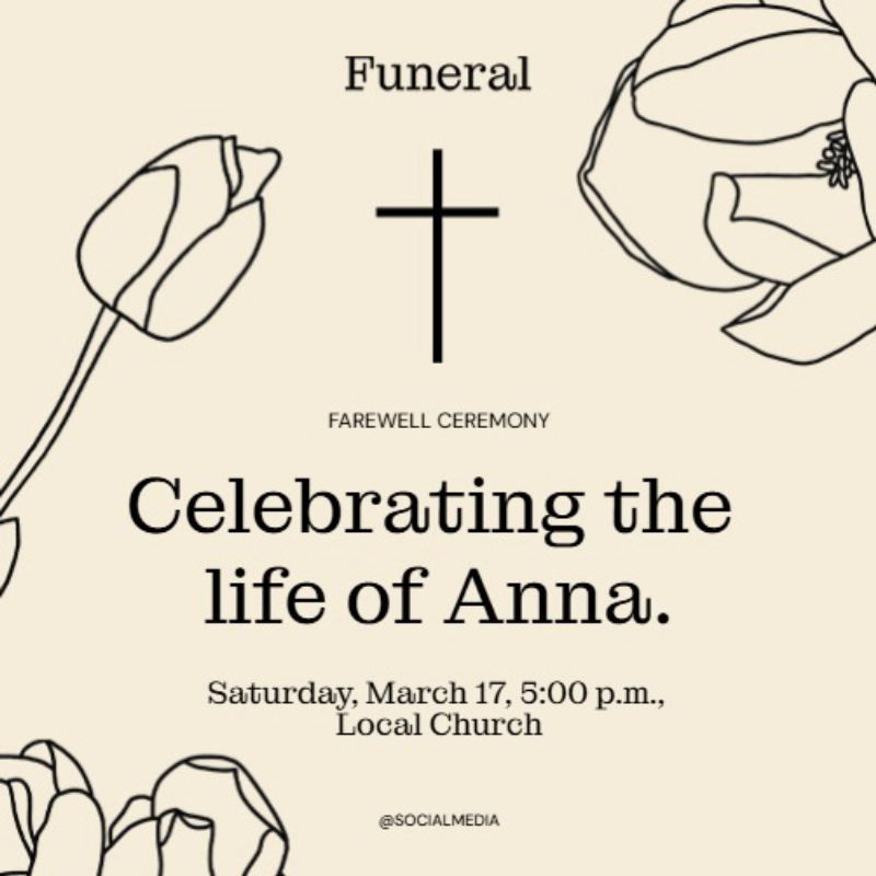 Delicate Floral Funeral Invitation Template with Cross