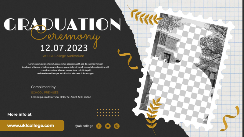 Distinctive Black and Gold Editable Graduation Invitation with Photo Frame