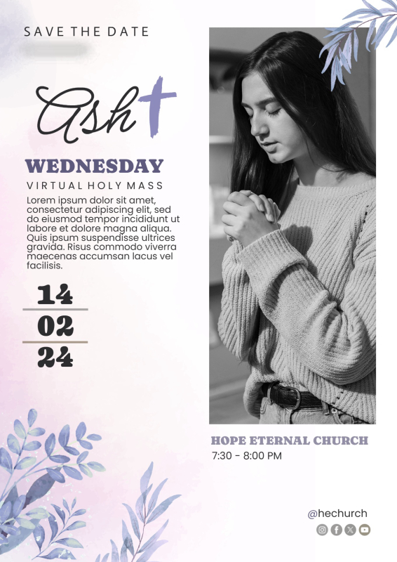 Elegant Ash Wednesday Virtual Mass Invitation Template