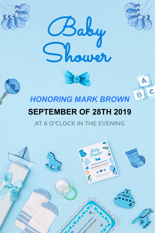 Elegant Blue Baby Shower Invitation Template with Playful Elements
