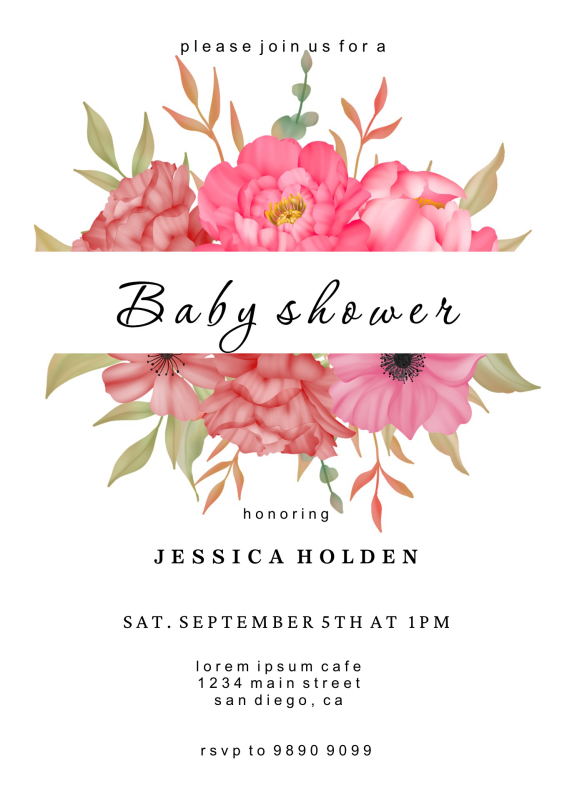Elegant Floral Baby Shower Invitation Template with Pink Blooms