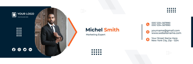 Elegant Navy and White LinkedIn Banner Template with Orange Accents