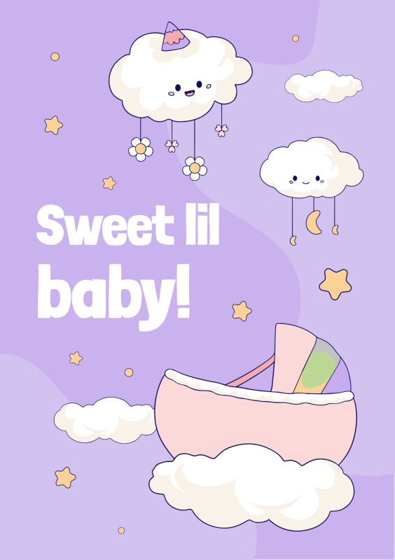 Enchanting Baby Announcement Template with Cute Clouds