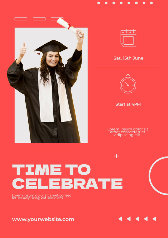 Energetic Red Graduation Invitation Template with Modern Icons and Photo