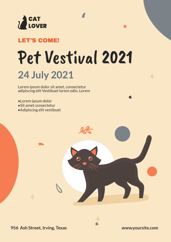 Engaging Cat Lover Event Flyer with Playful Black Cat Illustration