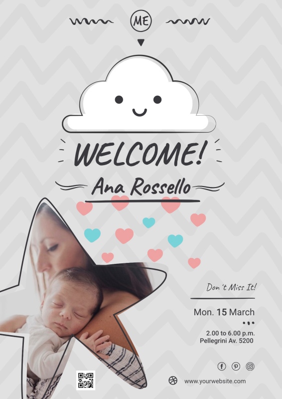 Gentle Welcome Baby Shower Invitation with Cloud Design