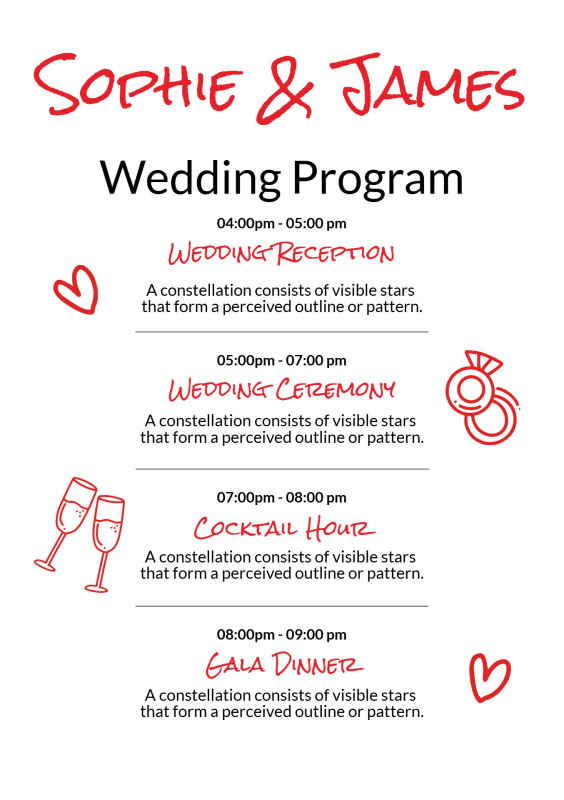 Graceful Wedding Program Template with Red Accents