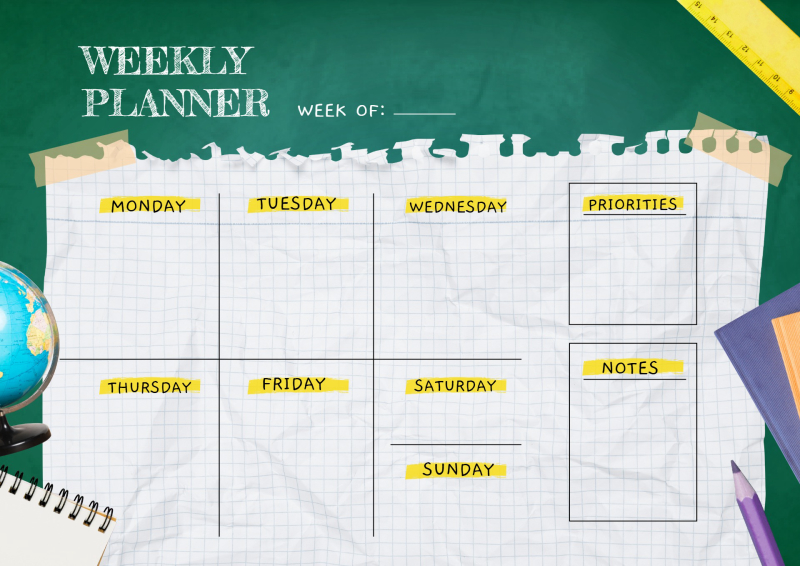 Handcrafted Weekly Planner with Chalkboard Background