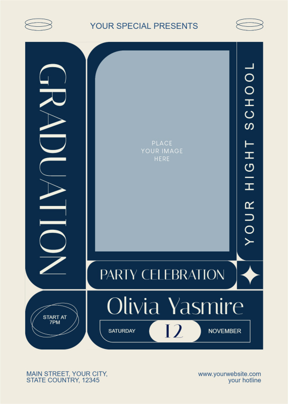 Handsome Navy and Cream Modern Graduation Invitation Template