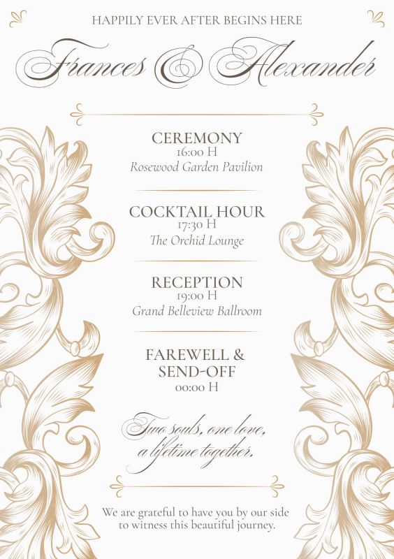 Heavenly Gold and Ivory Ornate Wedding Invitation Template