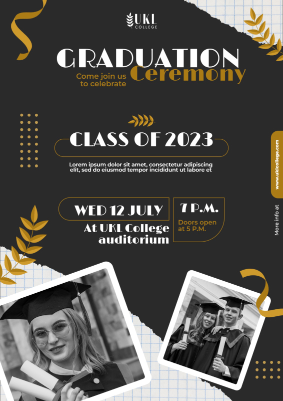 Inviting Modern Black and Gold Graduation Invitation Template with Photos