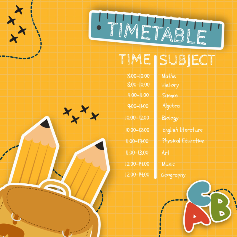 Lively School Timetable Template with Playful Design