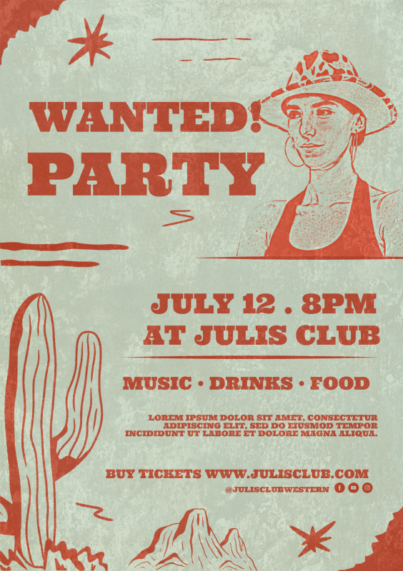 Lively Western-Themed Party Invitation Template with Cactus Art