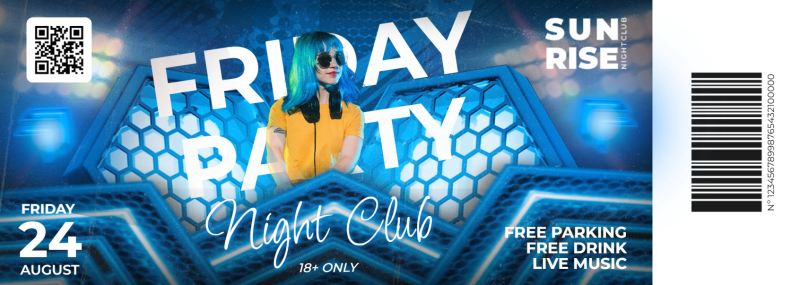 Modern Blue-Themed Nightclub Party Ticket Template