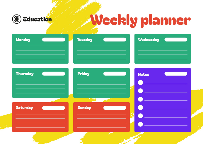 Modern Colorful Weekly Planner Template for Education
