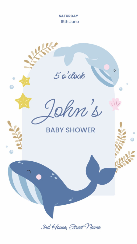 Nautical-Themed Baby Shower Invitation with Whales