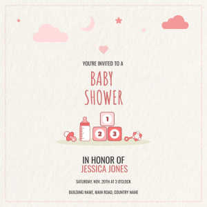Outstanding Pink Baby Shower Invitation Template with Pram Design