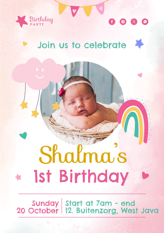 Overjoyed Celebrations: Pastel Baby Birthday Invitation Template