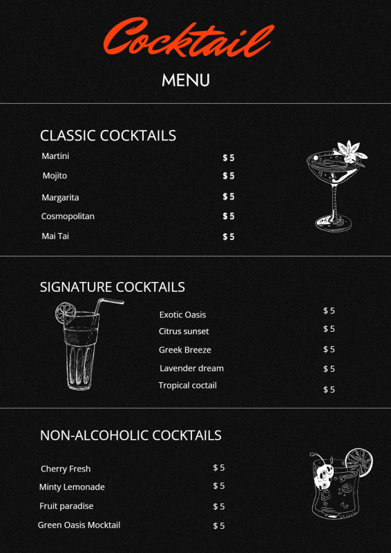 Retro-Inspired Cocktail Menu with Chalkboard Aesthetic