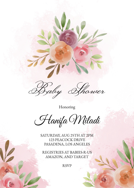 Romantic Floral Watercolor Baby Shower Invitation Template