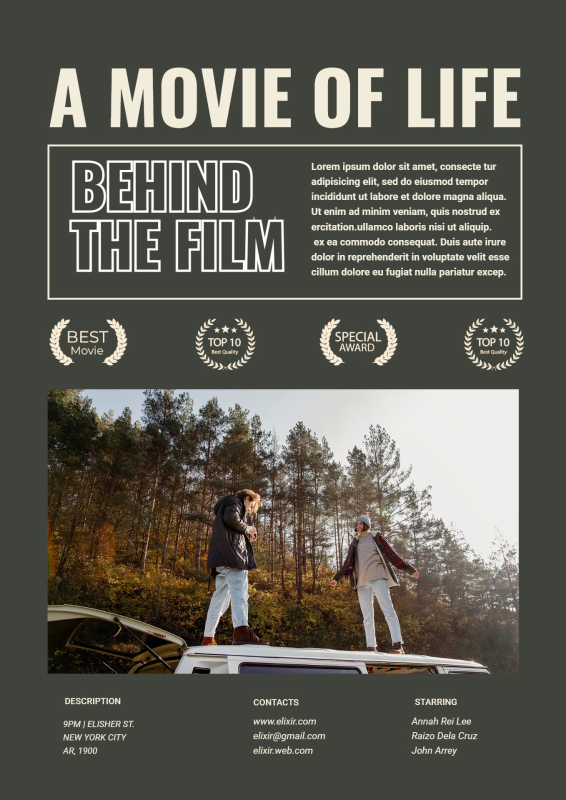 Rustic Green Editable Film Poster with Laurel Awards and Outdoor Photo