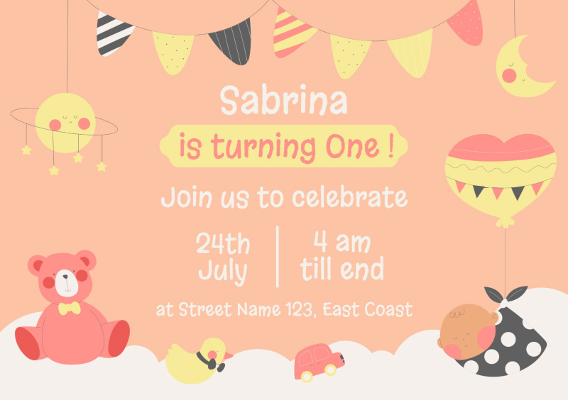Sweet Pastel First Birthday Invitation Template