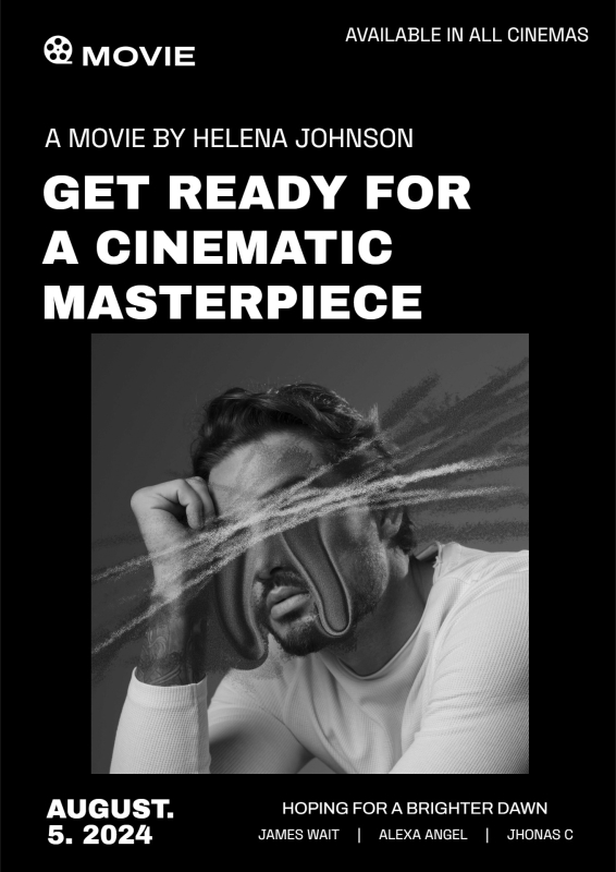 Theatrical Black and White Editable Film Poster with Surreal Portrait