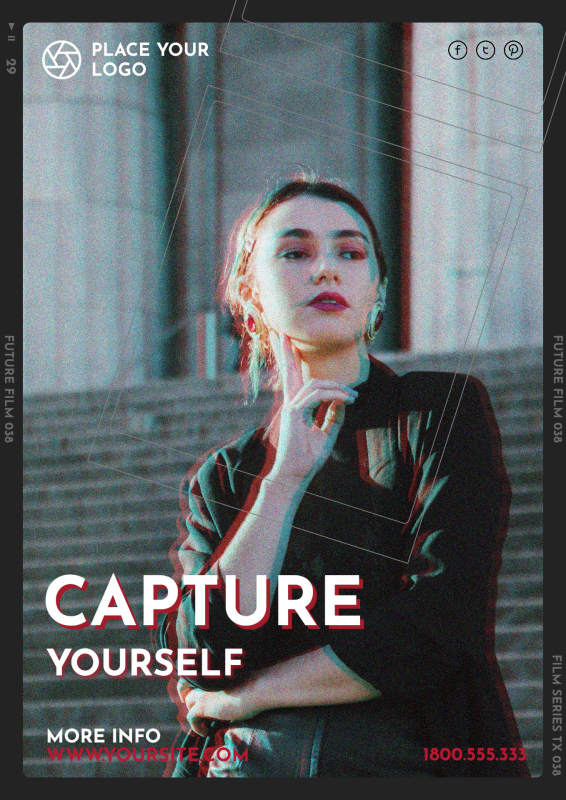 Trendy Editable Film Poster Template with Retro Glitch Effect