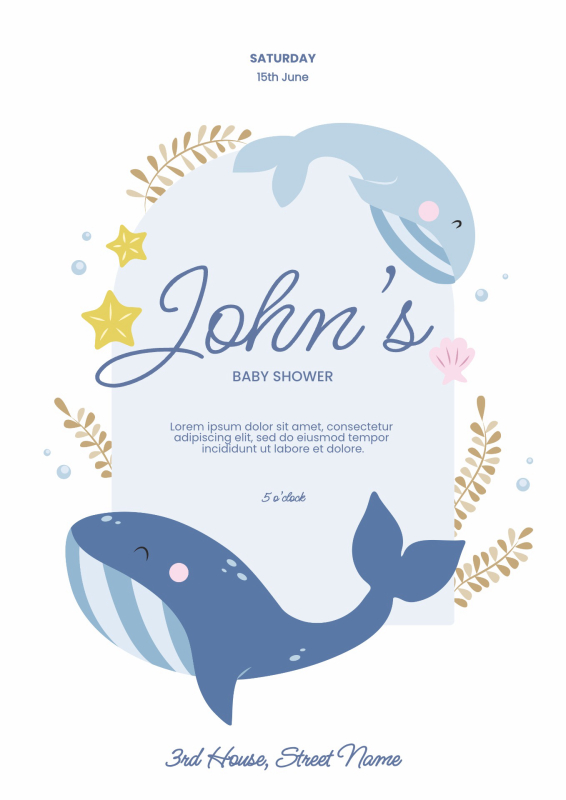 Whimsical Whale Baby Shower Invitation Template